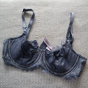 Victoria's Secret Dusty Blue Metallic Lace Underwire Bra Size 34D